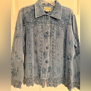 Chic Denim Blue Embroidered w/Sequins Large Women's Jacket